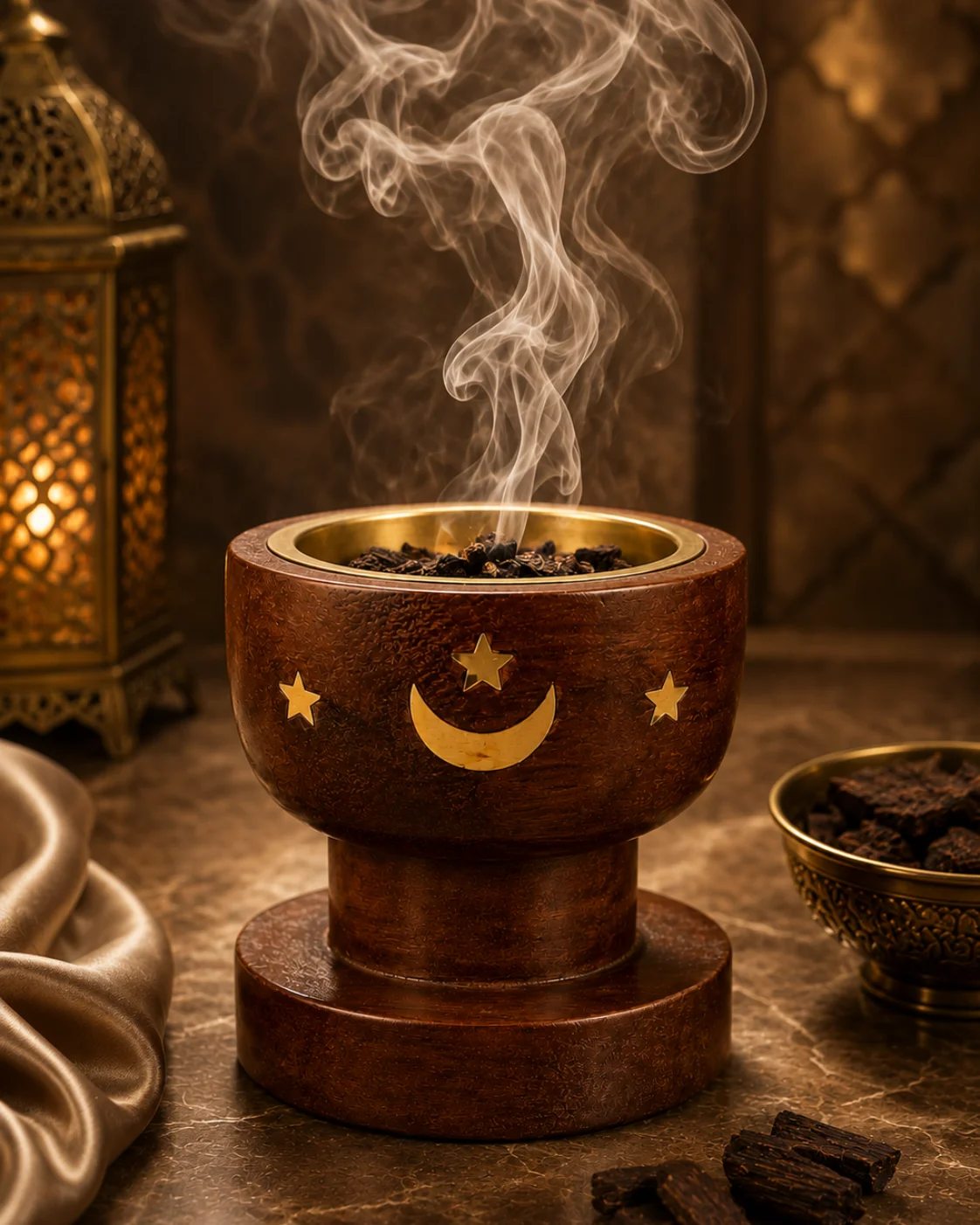 Imported Crescent Moon Wooden Bakhoor & Loban Burner (Round Bowl)