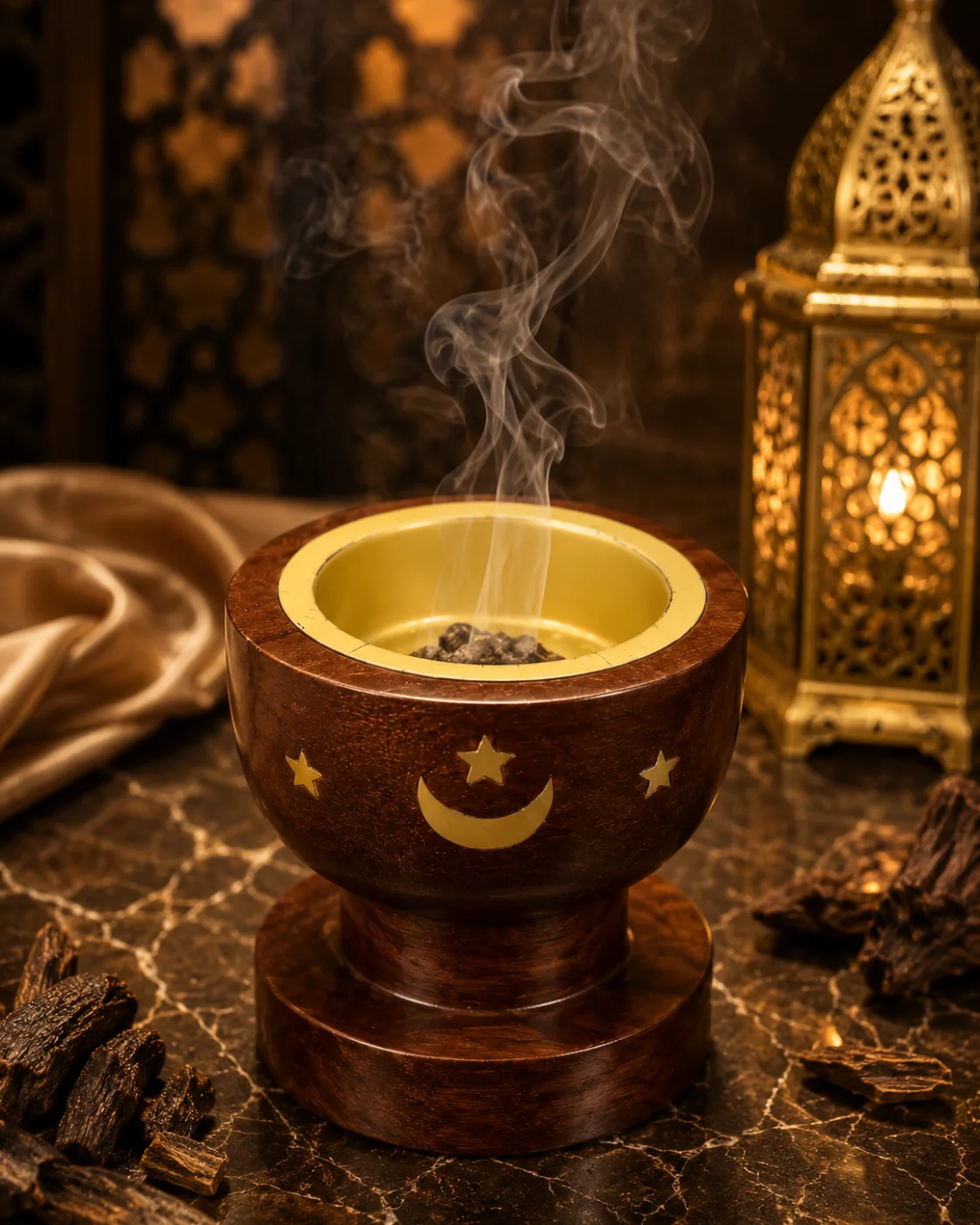 Imported Crescent Moon Wooden Bakhoor & Loban Burner (Round Bowl)