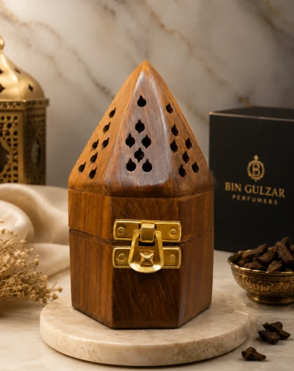 Imported Minaret Wooden Bakhoor & Loban Burner (Hexagon Design)