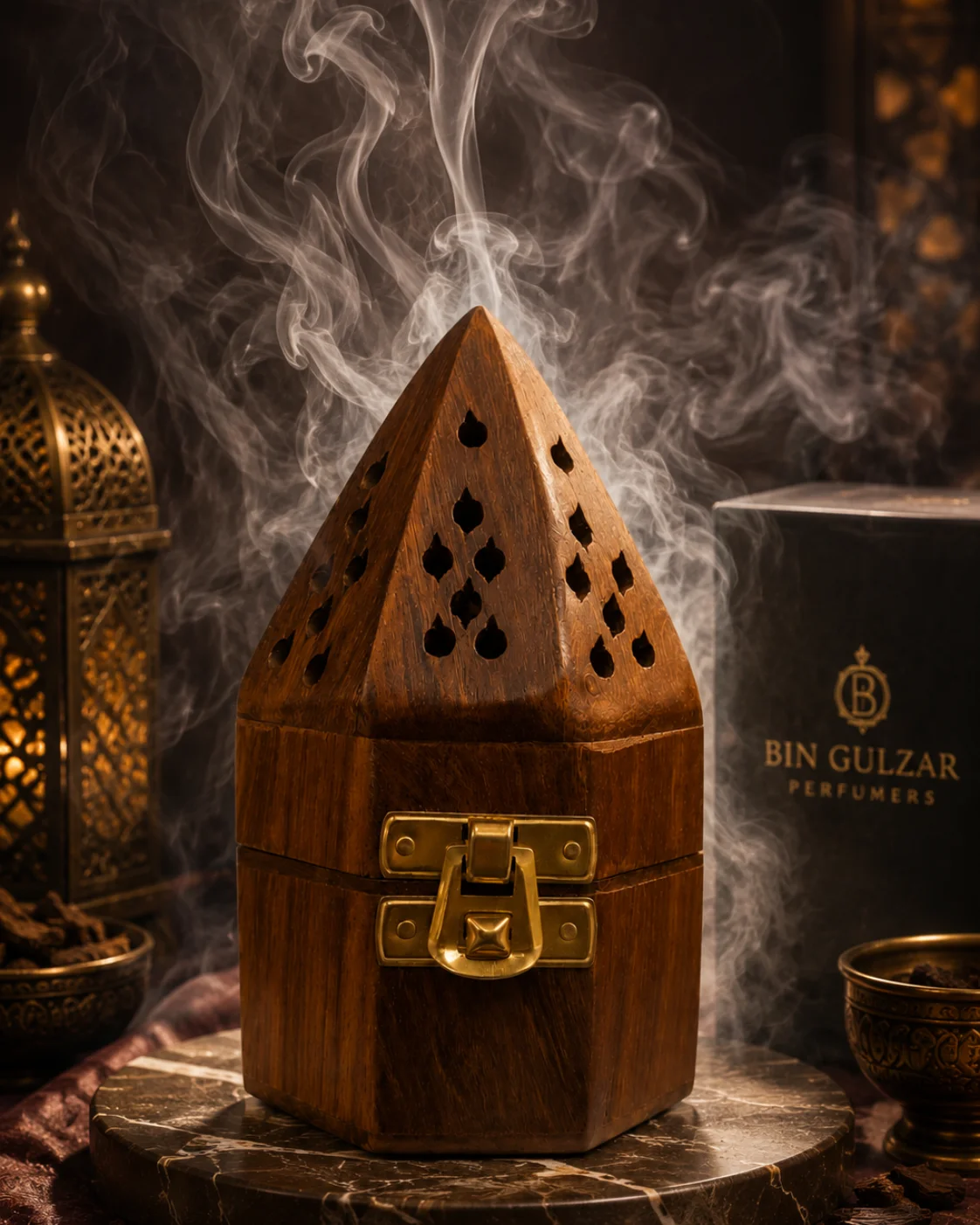 Imported Minaret Wooden Bakhoor & Loban Burner (Hexagon Design)
