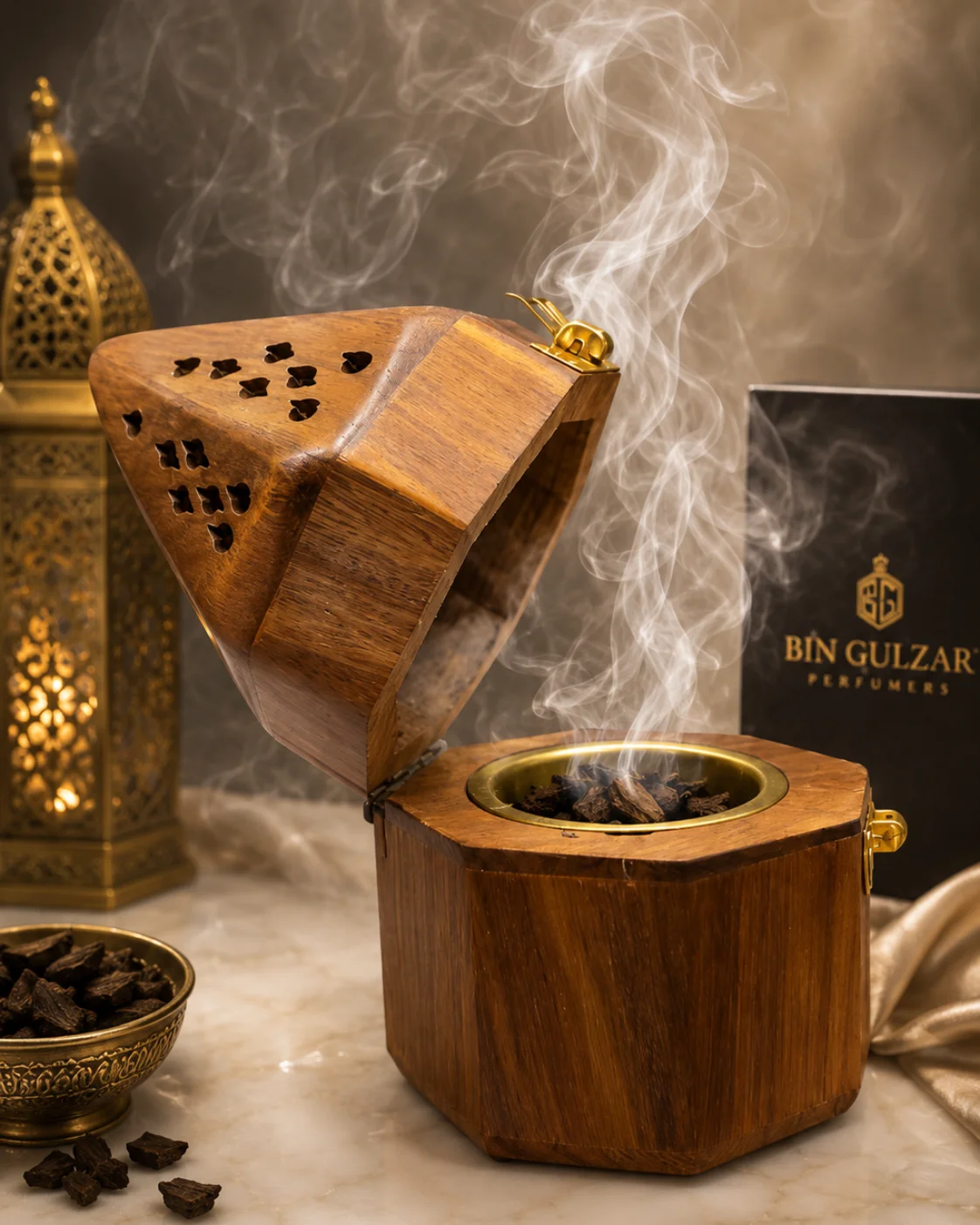 Imported Minaret Wooden Bakhoor & Loban Burner (Hexagon Design)